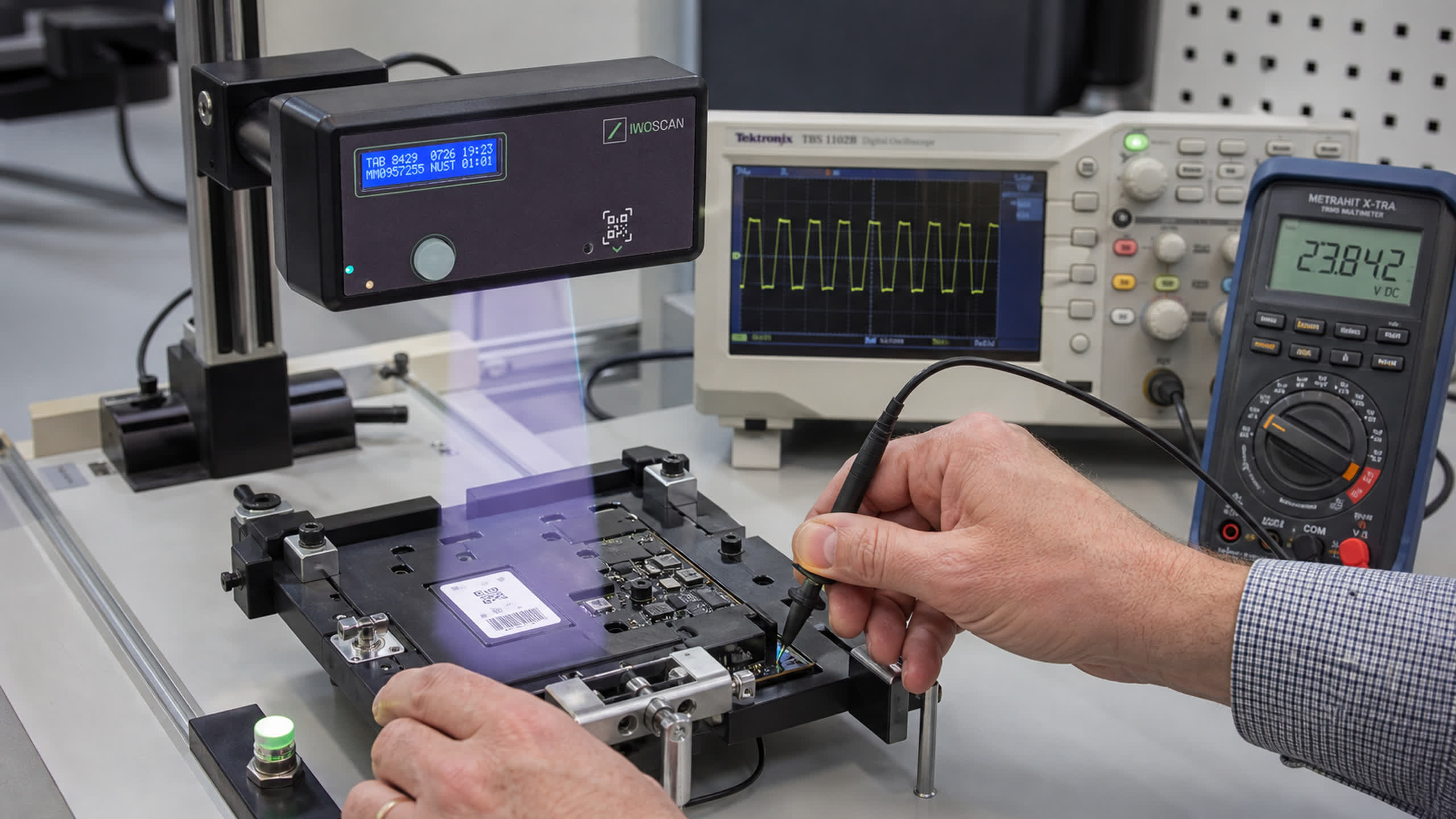Elektronikos funkcinis testavimas ir IwoScan kokybės kontrolė darbo vietoje